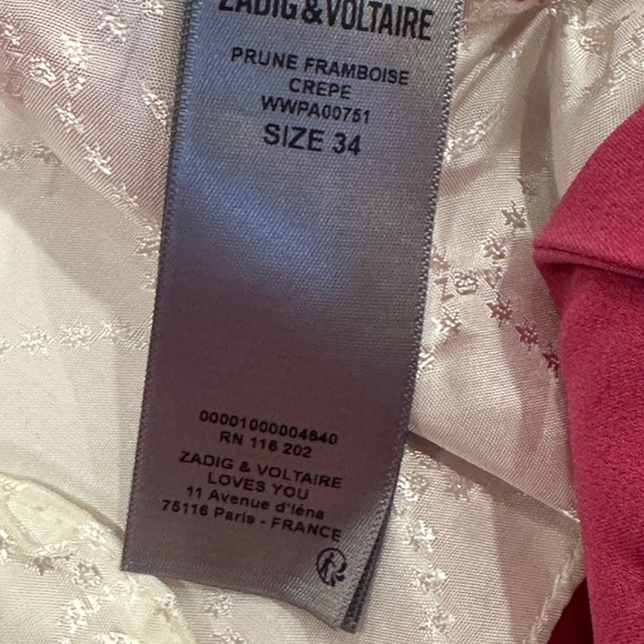 ZADIG & VOLTAIRE Prune Crepe Flat Front Pants Size 34 - Picture 4 of 6